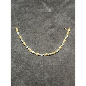 VERMEIL over .925 STERLING SILVER BLUE CLEAR STONE estate 7" BRACELET